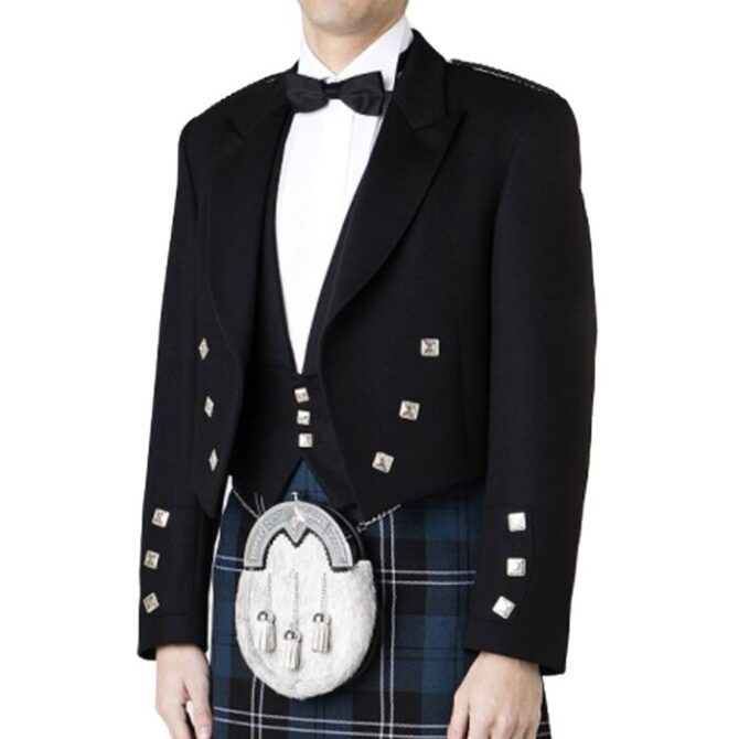 The Prince Charlie Jacket with Vest is the perfect outfit for any formal and VIP event. Made of Serge Wool fabric, this traditional jacket and vest combo is perfect for formal wear. The Serge Wool fabric ensures that you'll stay warm and look sharp all night long. And don't worry, the jacket doesn't fasten at the front so that the buttons on the vest (if worn) can be seen.