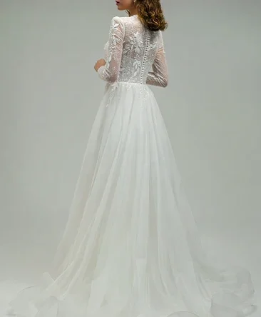 Lace Flowers Wedding Gown